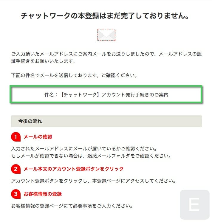 件名:【チャットワーク】アカウント発行手続きのご案内