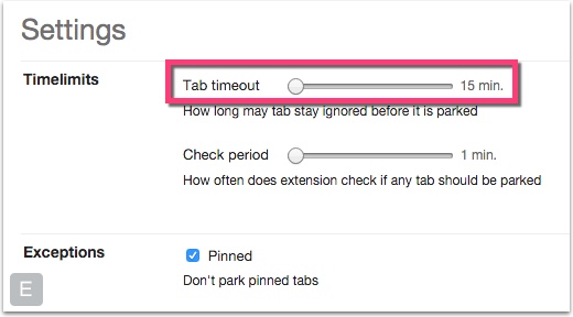 Tab timeoutで、アクティブになっていないタブのメモリを終了させる時間を設定