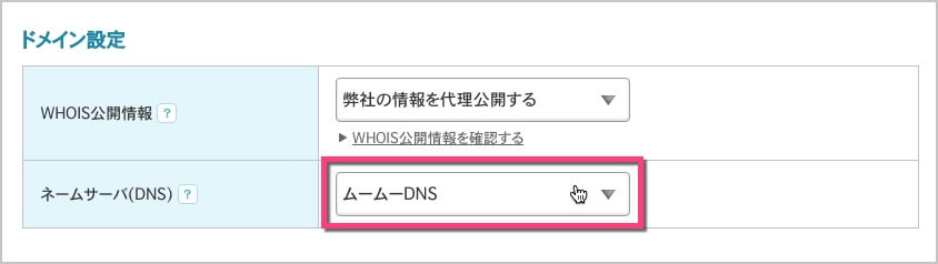ネームサーバー（DNS）を《ムームーDNS》を選択する